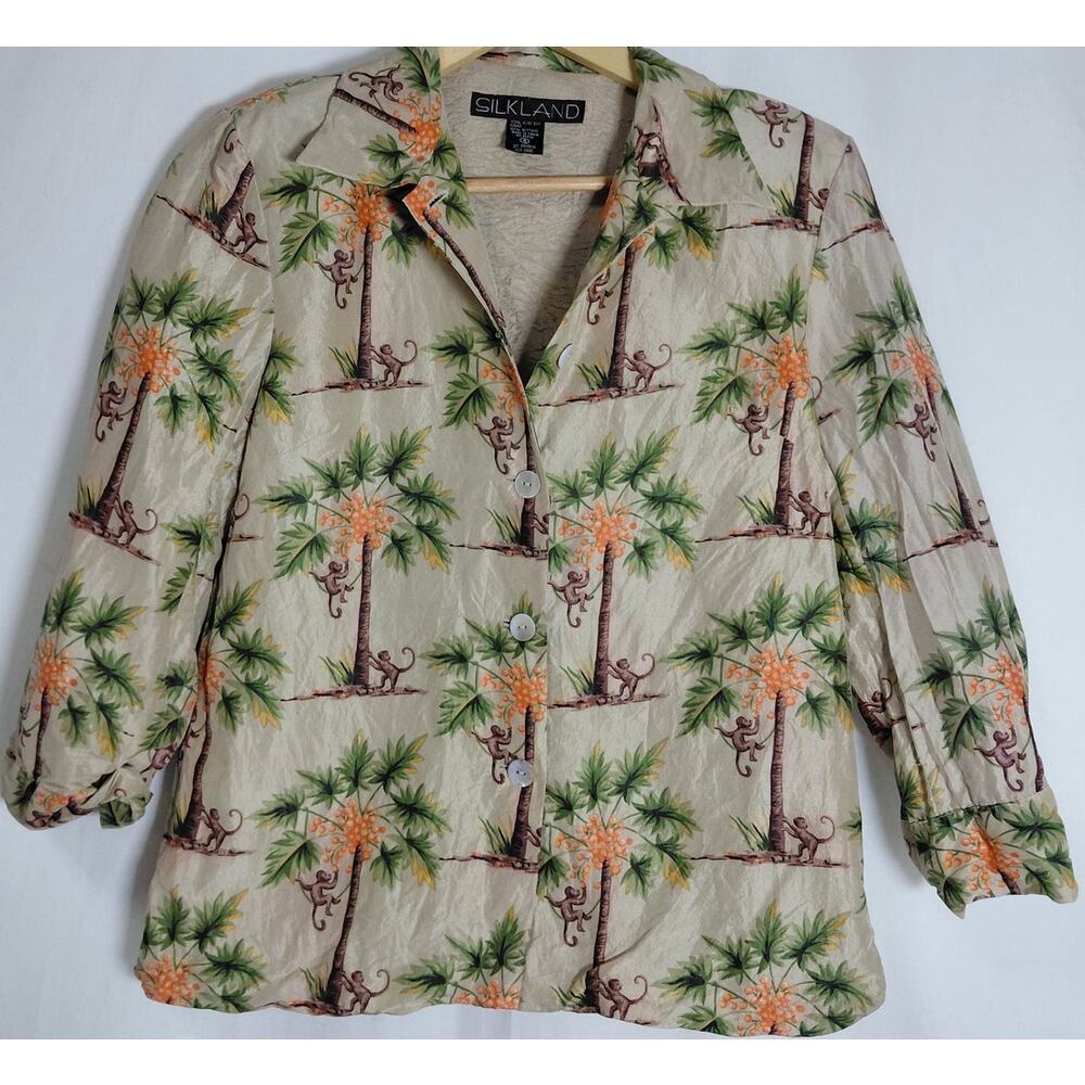 Vintage Silkland 100% Silk Animal Print Lined V-Neck Jacket Women Size 6 - Picture 2 of 9